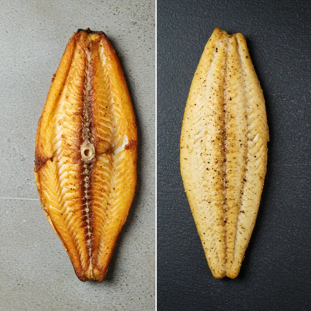 Comparaison visuelle entre un filet de poisson trop cuit et un filet parfaitement cuit à l'airfryer