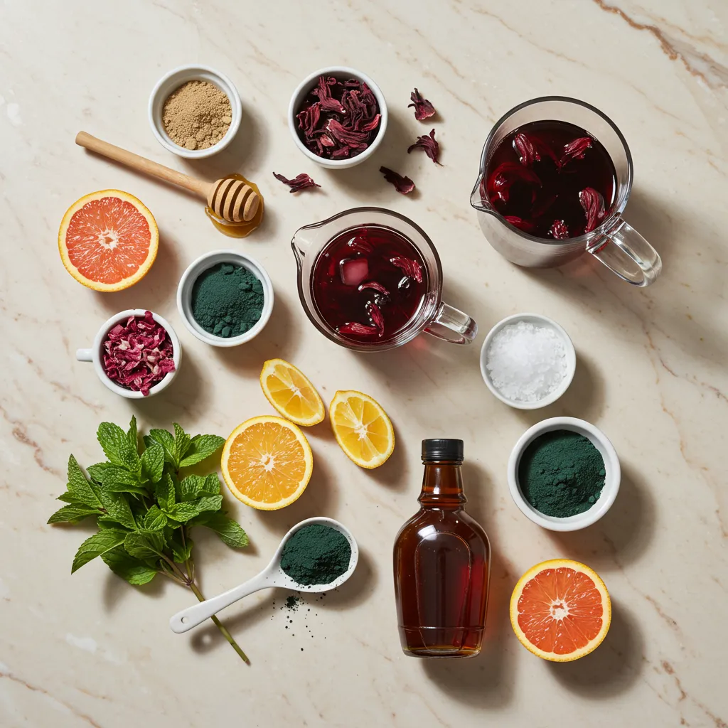 Ingrédients tendance pour mocktails en 2026 : hibiscus, spiruline, herbes fraîches et édulcorants naturels